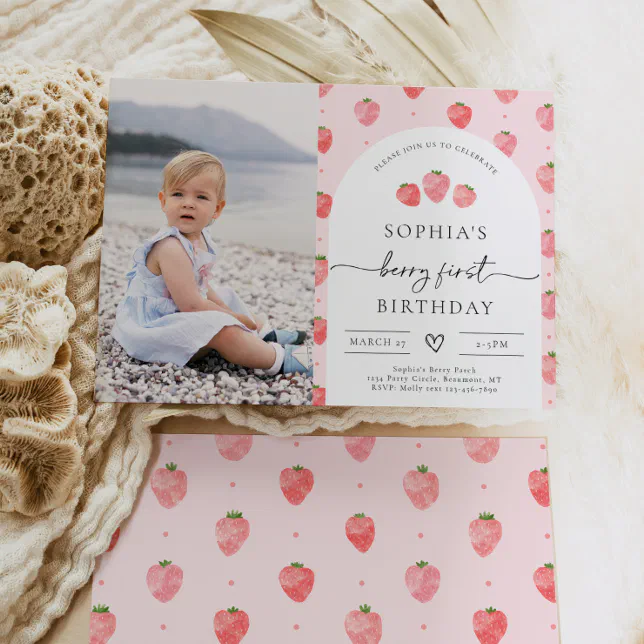 Berry First Birthday Invitation Strawberry Zazzle