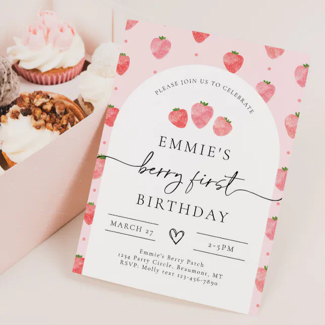 Berry First Birthday Invitation Strawberry Zazzle