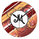 Berry Kisses Modern-Retro Stripes with Monogram Wall Clocks