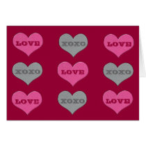 Berry, Pink and Gray Hearts, Love and XOXO Card