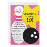 Berry Pink Bowling Bash Bowling Birthday Party Custom Invitations