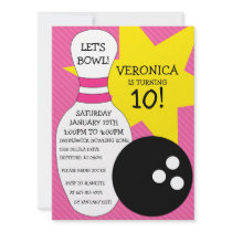 Berry Pink Bowling Bash Bowling Birthday Party Custom Invitations