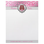 Berry Pink Cake Couture Glitzy Damask Business Customized Letterhead