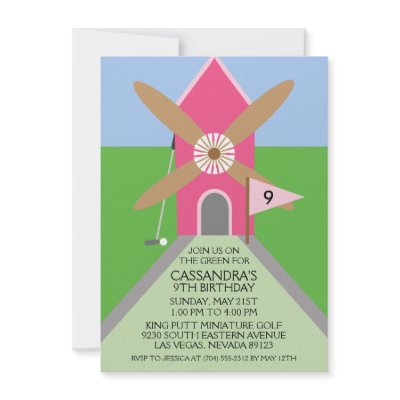 Berry Pink Miniature Golf Windmill Birthday Party Announcement by MaddisonLane