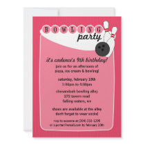 Berry Pink Retro Bowling Alley Bowling Birthday Personalized Invite