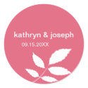 Berry red modern leaves name wedding favor label sticker