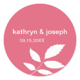 Berry red modern leaves name wedding favor label stickers