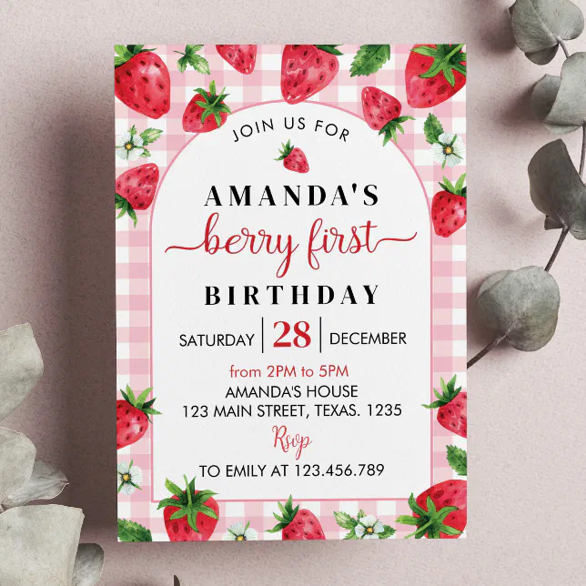 Berry Sweet First Birthday Invitation Strawberry Zazzle