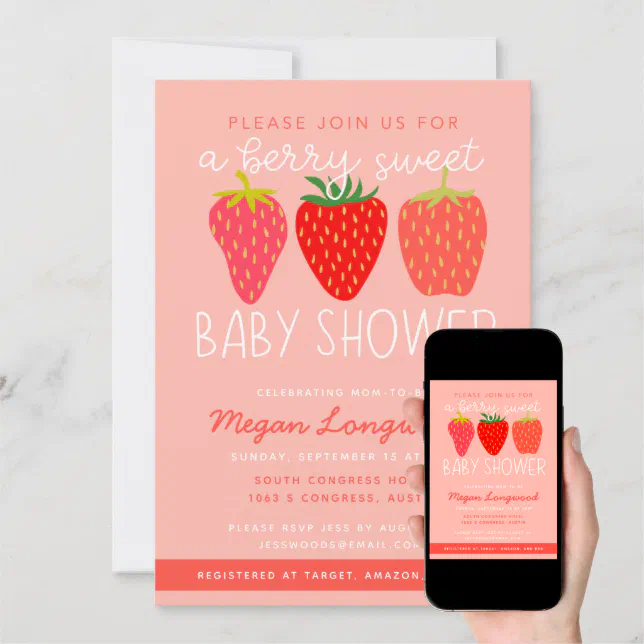 Berry Sweet Strawberry Baby Shower Invitation Zazzle