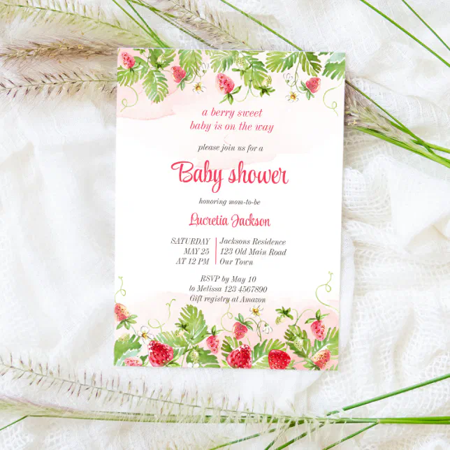 Berry Sweet Strawberry Baby Shower Invitation Zazzle