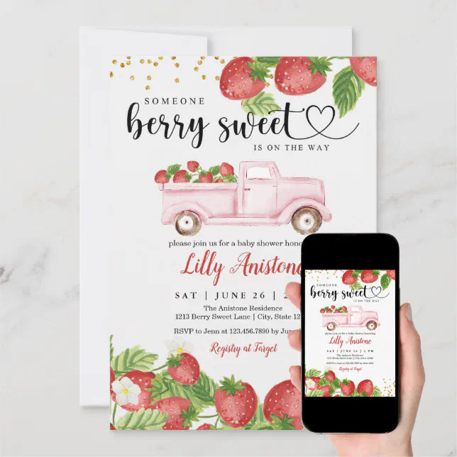 Berry Sweet Strawberry Baby Shower Invitation Zazzle