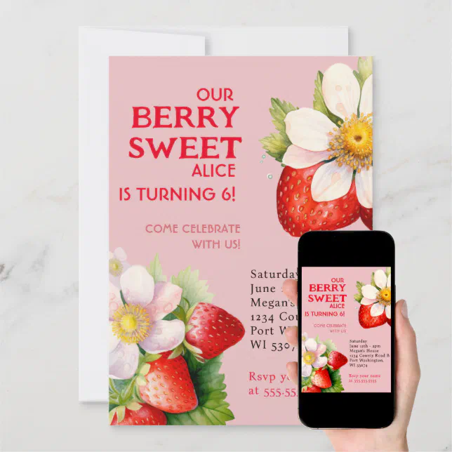 Berry Sweet Strawberry Birthday Party Invitation Zazzle