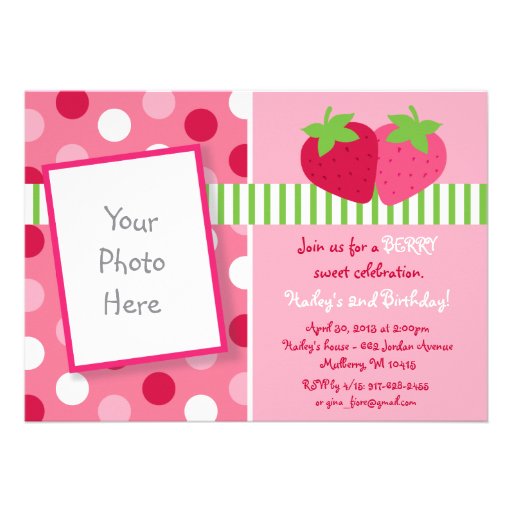 Berry Sweet Strawberry Photo Birthday Invitations