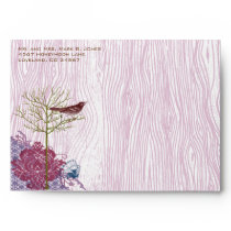 Berry Vintage Wood Grain Tree Bird Damask Envelope