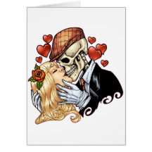 Beso del cráneo con los corazones y los rosas por  felicitaciones