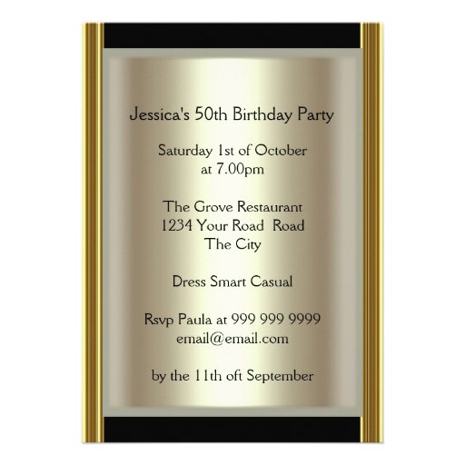 Best 50th Gold Black Birthday Party Personalized Invites