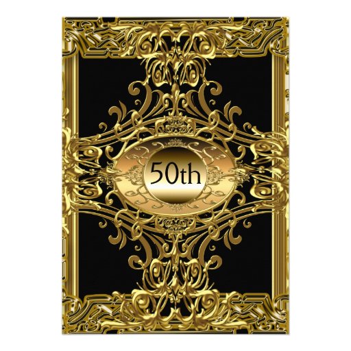 Best 50th Gold Black Birthday Party Personalized Invites