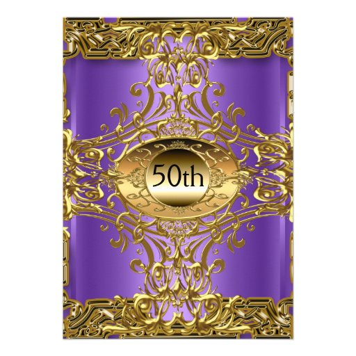 Best 50th Gold Purple  Birthday Party Custom Announcement (front side)