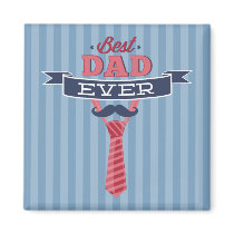 Best Dad Ever Mustache and Tie Blue Stripes Fridge Magnets
