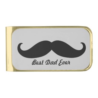 Best Dad Mustache Gold Finish Money Clip