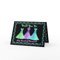 BEST FREND - Maid of Honour - Blue Green Purple Greeting Cards