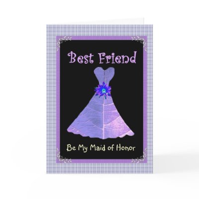 BEST FRIEND - Maid of Honor Purple Gown Plaid Trim Greeting Cards by JaclinArt