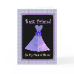 BEST FRIEND - Maid of Honor Purple Gown Plaid Trim Greeting Cards