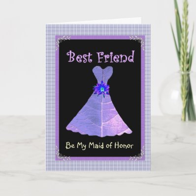 BEST FRIEND - Maid of Honor Purple Gown Plaid Trim Greeting Cards