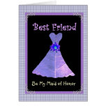 BEST FRIEND - Maid of Honor Purple Gown Plaid Trim Greeting Cards