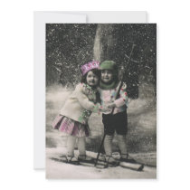 Best Friends, Children on Skis on Christmas Day Custom Invitations