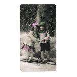 Best Friends, Children on Skis on Christmas Day Custom Shipping Labels