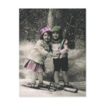 Best Friends, Children on Skis on Christmas Day Post Cards