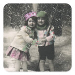 Best Friends, Children on Skis on Christmas Day Stickers