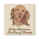 square_magnet - Loving intelligent dog breed. Vintage image of Golden Labrador Retriever with text "Golden Retrievers. The Best of Friends": Sizes 