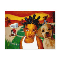 african, americam, afro, black, urban, landscape, dog, pet, girl, woman, art, stories, Postcard with custom graphic design