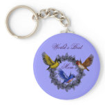 Best Mom Birds Flower Wreath Photo Keychain