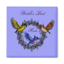 Best Mom Birds Flower Wreath Photo Magnet