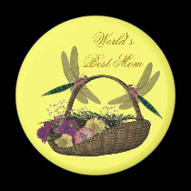 Best Mom Dragonflies Flower Basket Magnet