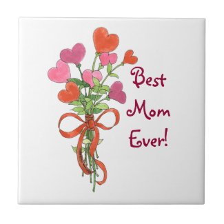 Best Mom Ever Heart Bouquet Tile zazzle_tile