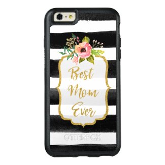 Best Mom Ever Watercolor Gold Floral Striped OtterBox iPhone 6/6s Plus Case