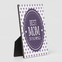 Best Mom in the World Violet Hearts and Circle Display Plaques