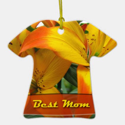 Best Mom Lilies Double-Sided T-Shirt Ceramic Christmas Ornament