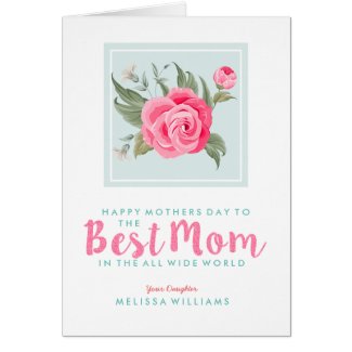 Best Mom Tex-Pink Glitter With Pink Rose Card