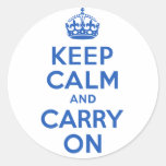 Best Price Keep Calm And Carry On Blue Round Stickers
