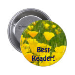 Best Reader! button Orange Poppy Flowers Reading