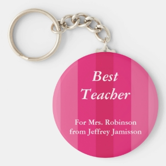 Best Teacher Keychain (Key Chain), Pink Striped