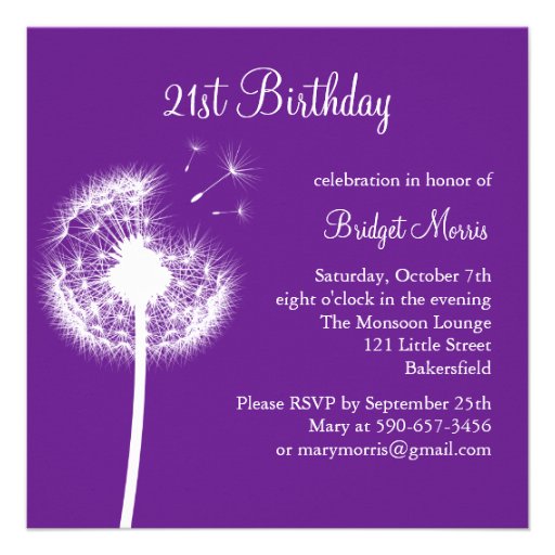 Best Wishes 21st Birthday Invitation (purple) (front side)