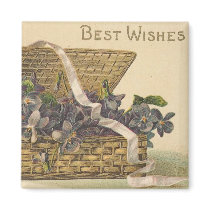 Best Wishes Basket of Flowers magnets by VintageHolidays Best Wishes Basket of Flowers magnets