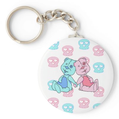 Bestest Best pink blue skulls Keychain by cimmerrian