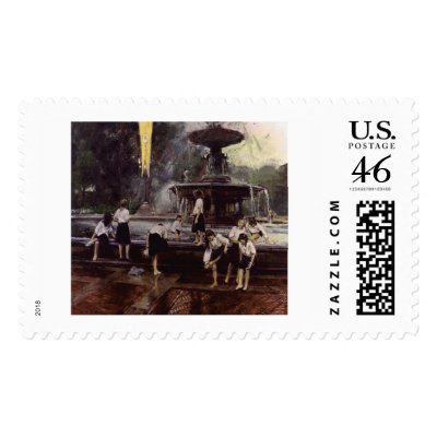 fountain in central park nyc. Bethesda Fountain Central Park NYC Postage Stamps by pterable. Oil Painting on Linen